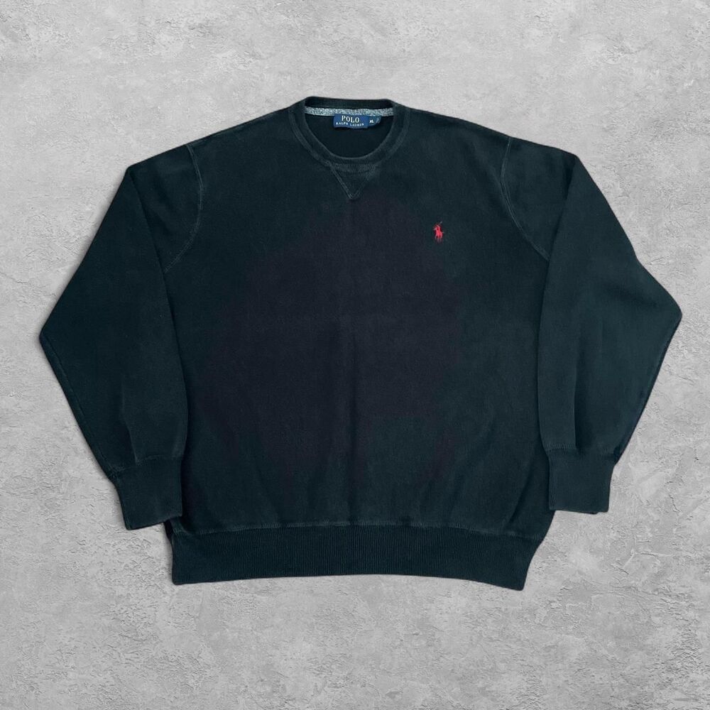 Polo Ralph Lauren Cotton Crewneck Black XL Red Pony Preppy Old Money